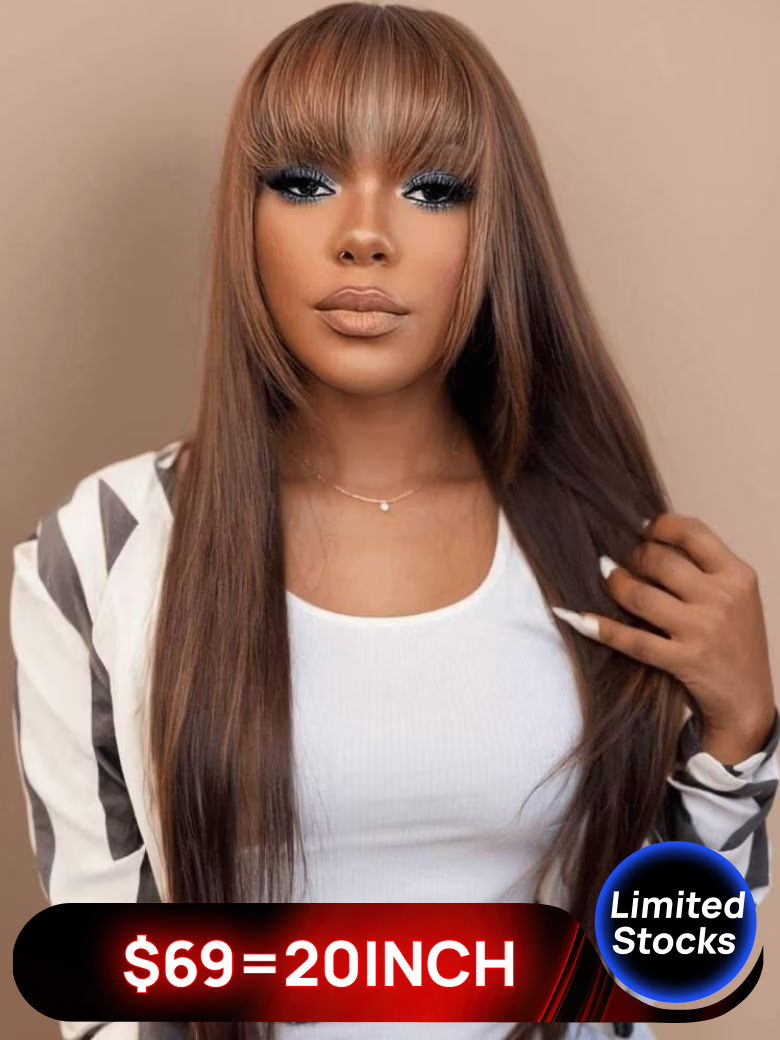 Nadula Flash Sale Yaki Straight Wig with Bangs Lace Part Glueless Wigs