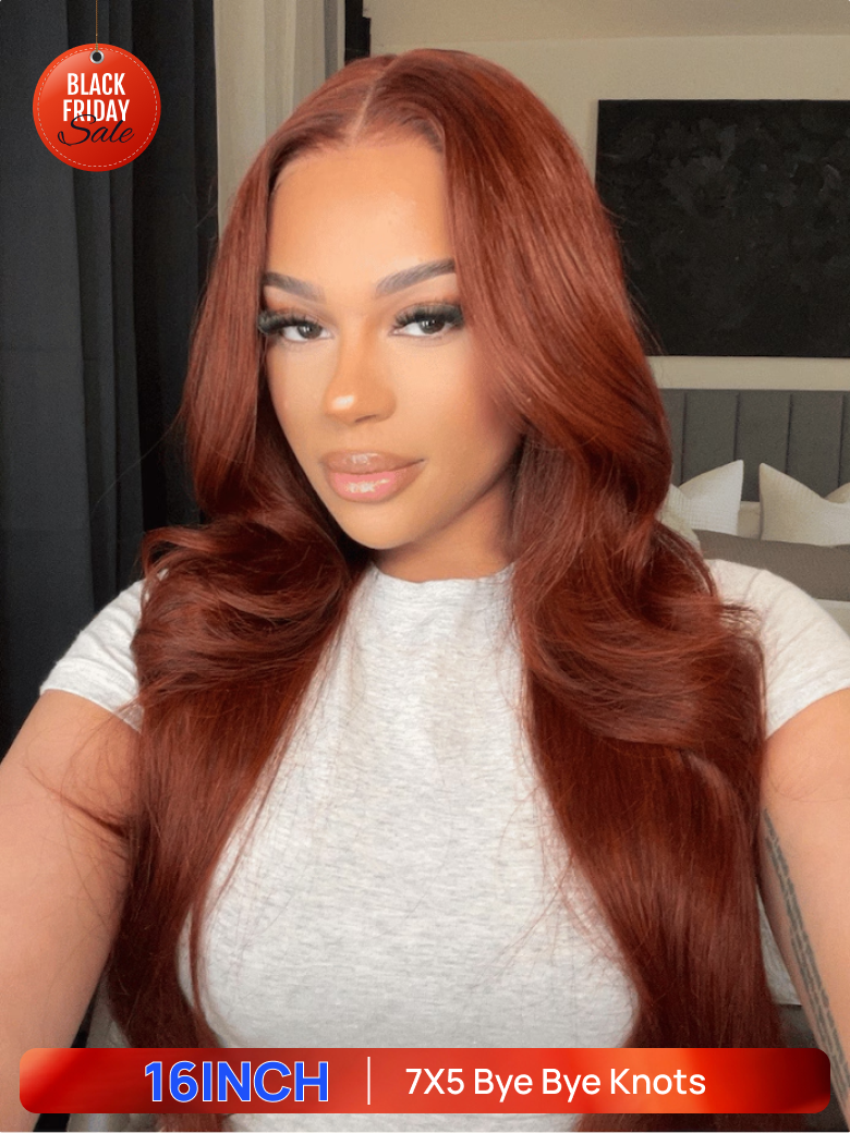 BOGO Free | Nadula 16Inch 7x5 Yaki Straight Hair Reddish Brown Color Glueless Wig