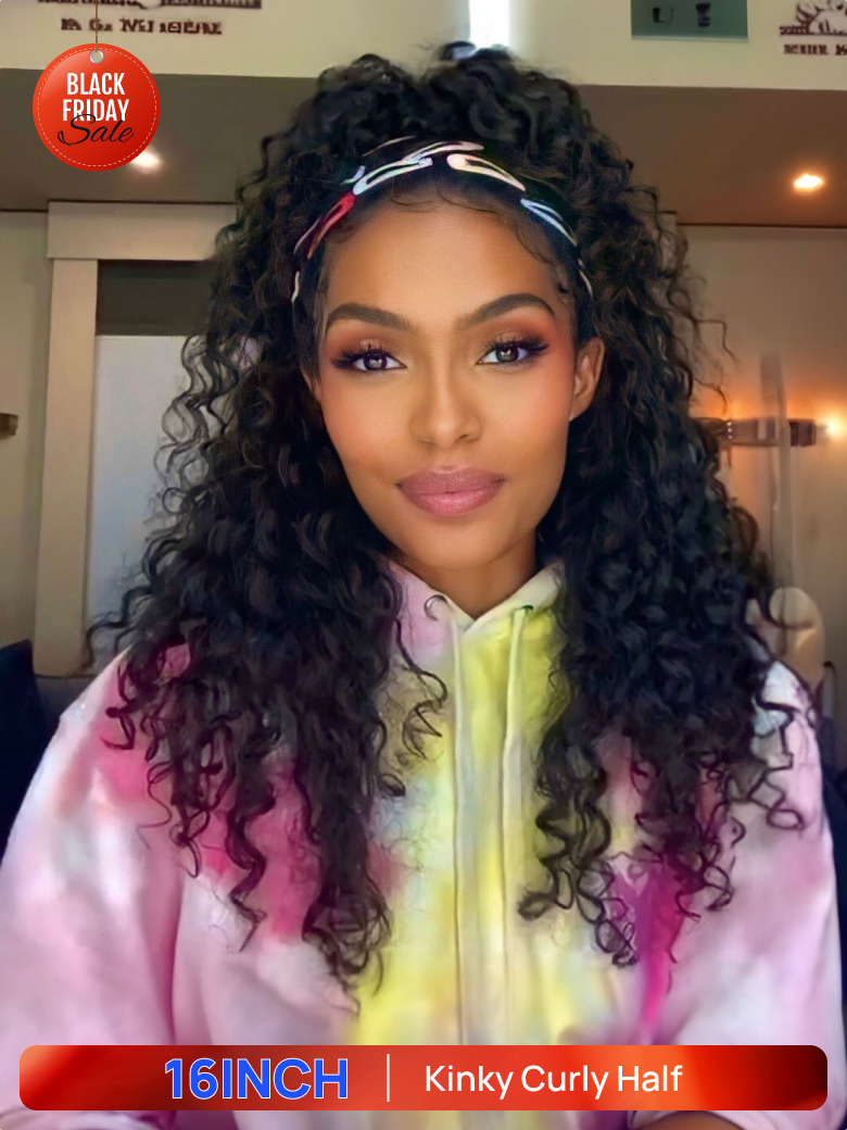 BOGO Free | Nadula 16 Inch Afro Curly Human Hair 3/4 Half Wig Beginner Friendly