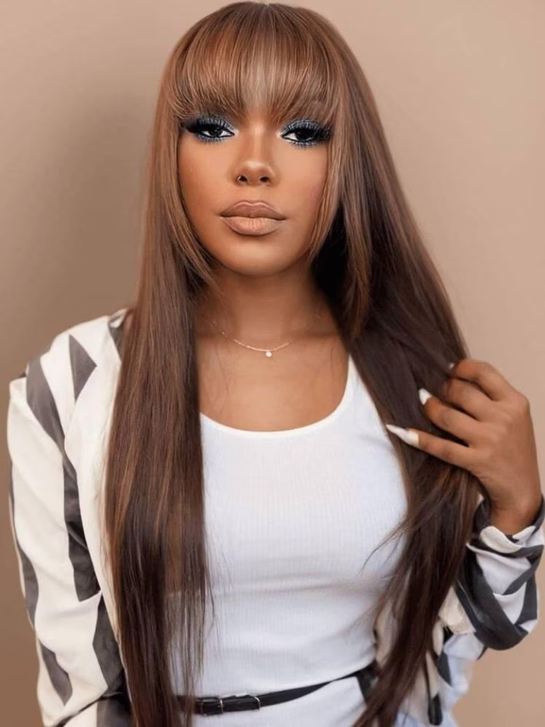 Nadula Flash Sale Yaki Straight Layered Wig with Bangs Put On and Go Wig Beginner Friendly Classic Cap