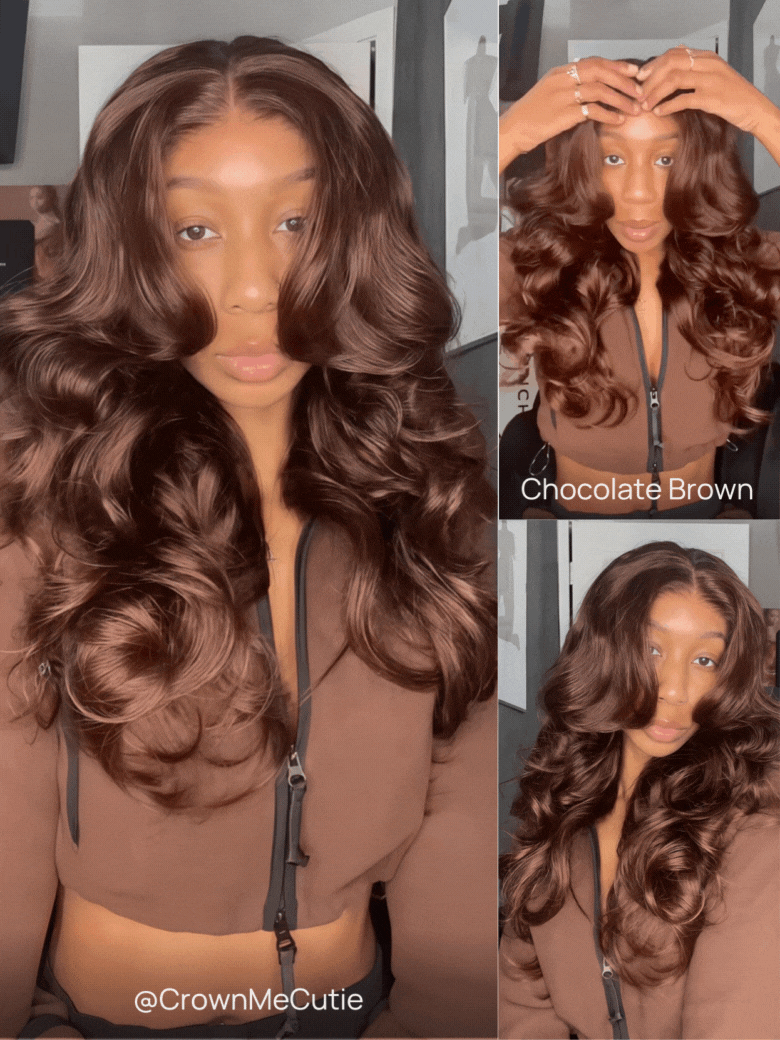 Nadula 7x5 Bye Bye Knots Loose Body Wave Lace Closure Wig Dark Brown Wig with Face-Framing Highlights Pre sale