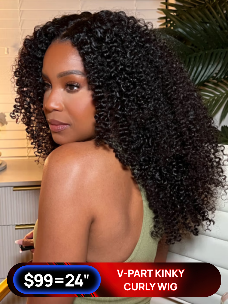 Nadula Flash Sale Glueless Kinky Curly Hair Wigs V Part Wig Put On And Go Human Hair Black Friday
