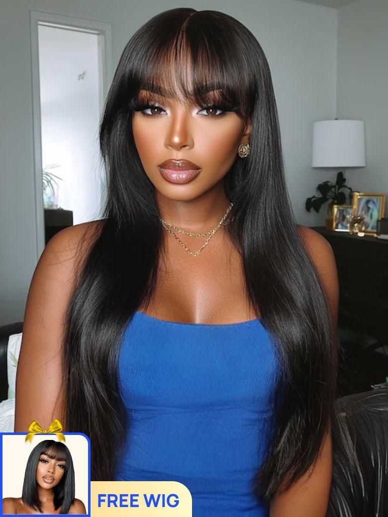 Nadula Flash Sale Yaki Straight Hair with Bang Put On and Go Beginner Friendly Glueless Human Hair Wigs Black Friday