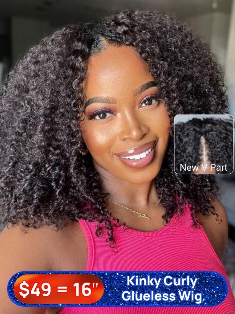Nadula Flash Sale 4C Kinky Curly V Part Wigs Put On And Go Human Hair Wig Black Friday Sale