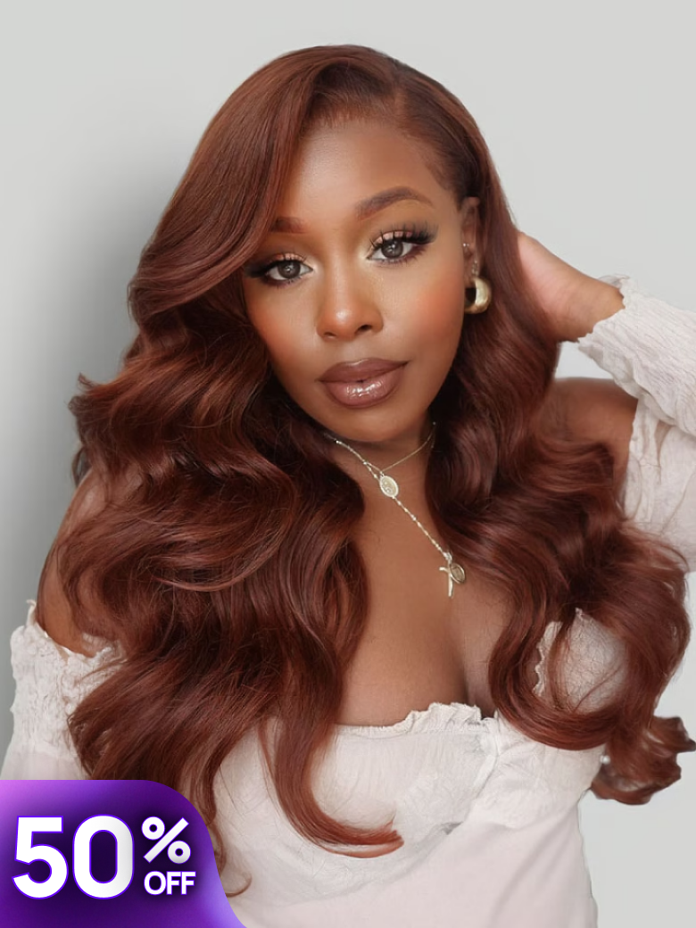 Nadula Flash Sale Reddish Brown Yaki Straight 7x5 Invisible Lace Put On and Go Glueless Human Hair Wigs