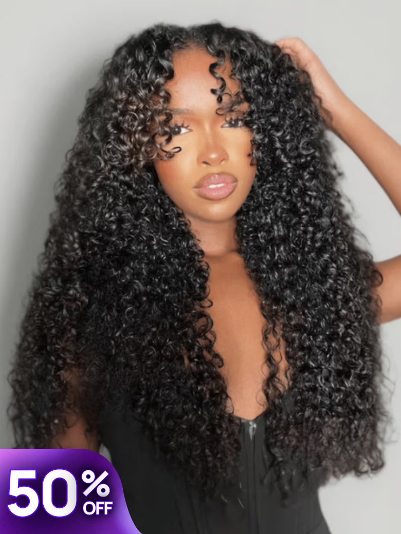 Nadula Flash Sale Kinky Curly V Part Wig Put On And Go Glueless Human Hair Wig Beginner Friendly