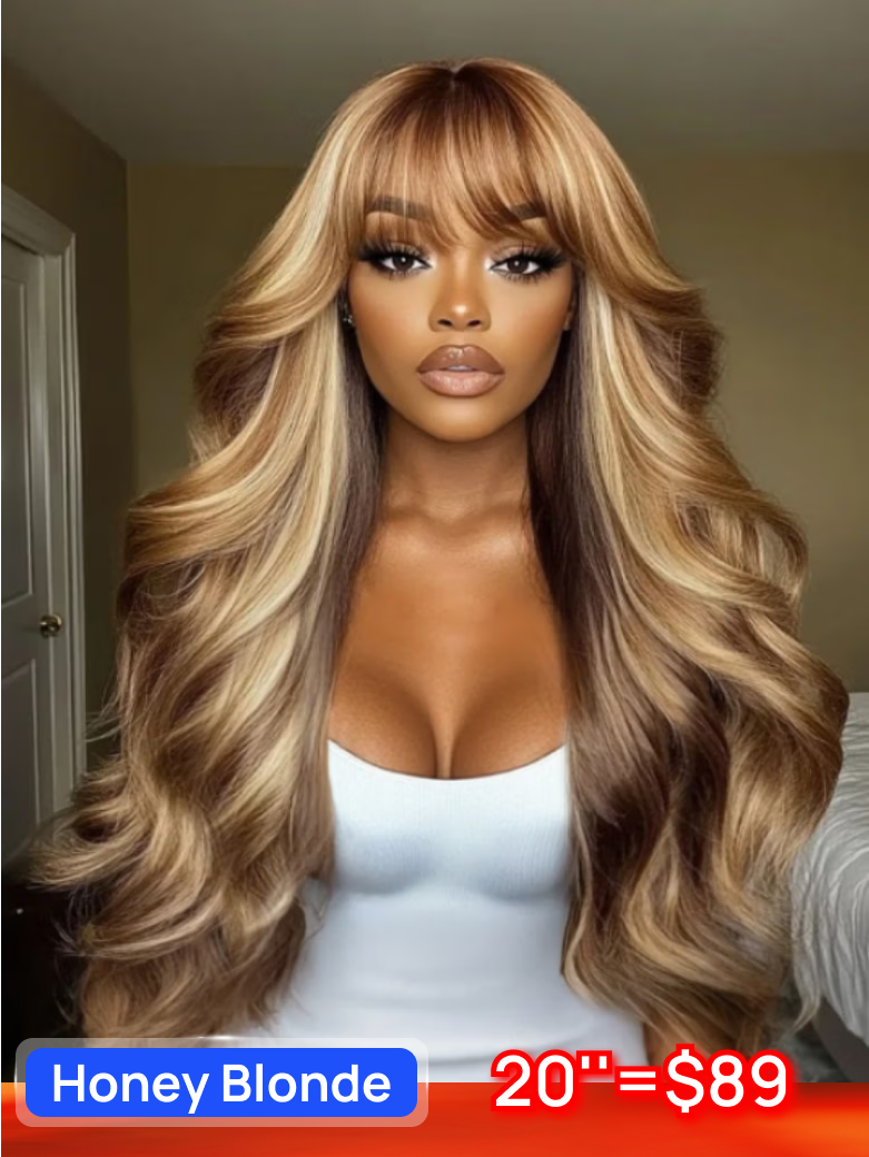 Nadula Flash Sale13x4 Lace Frontal Wig Honey Blonde Body Wave Highlight Human Hair Put On And Go