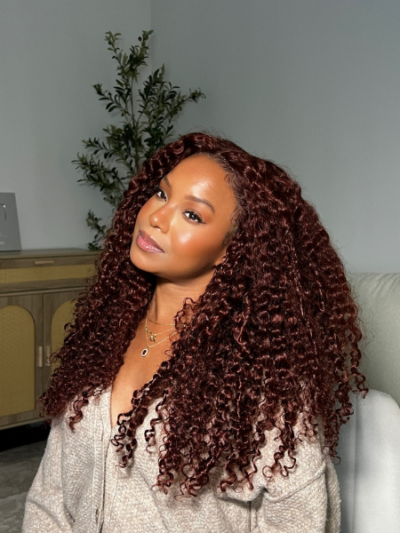 reddish brown curly wig