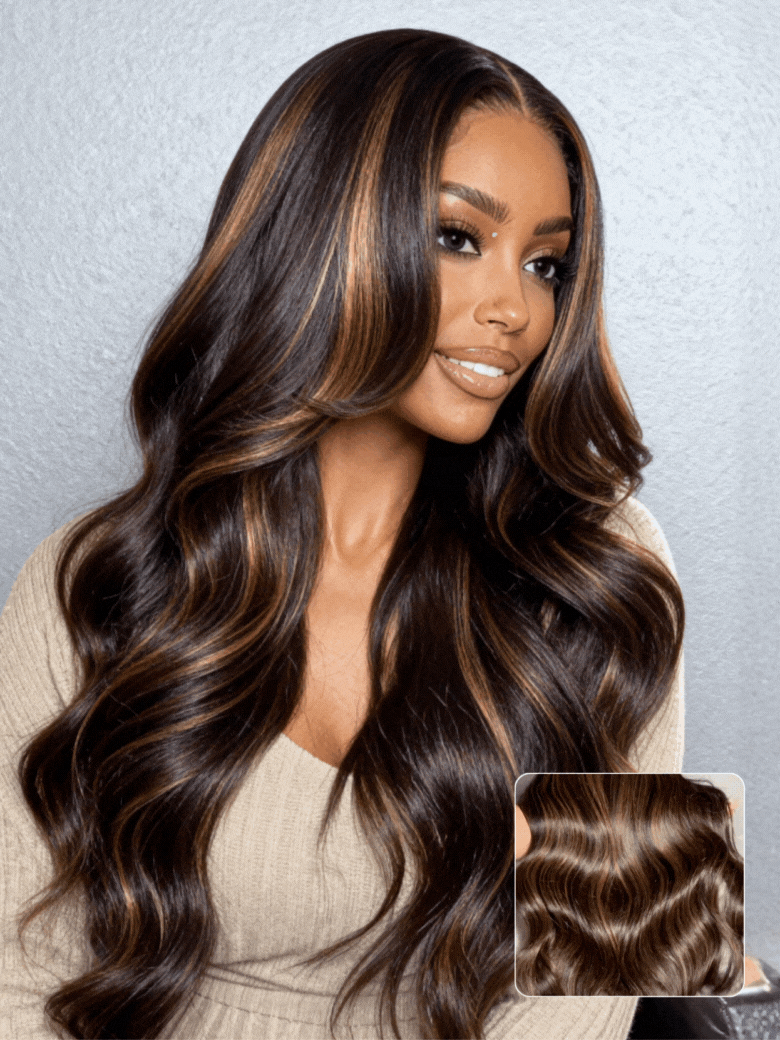 Nadula 13x4 Pre everything™ Yaki Straight Hair Chestnut Brown Highlight