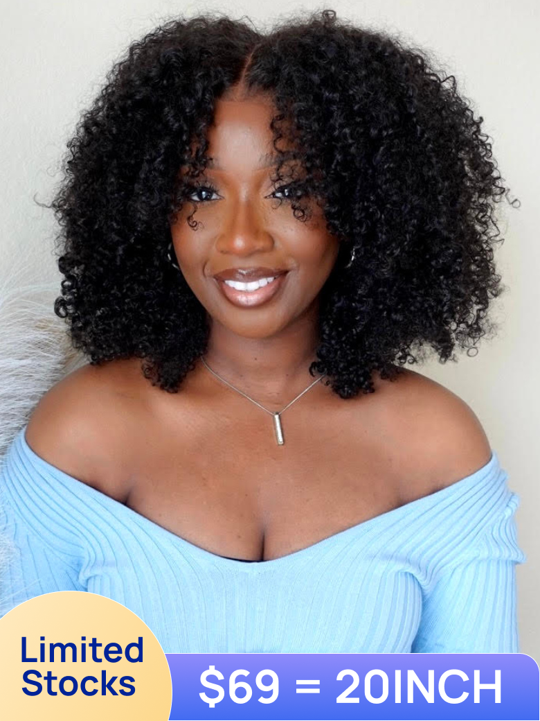 Nadula Flash Sale V Part Kinky Curly Human Hair Wig Put On And Go Glueless Wig 20-24 Inches