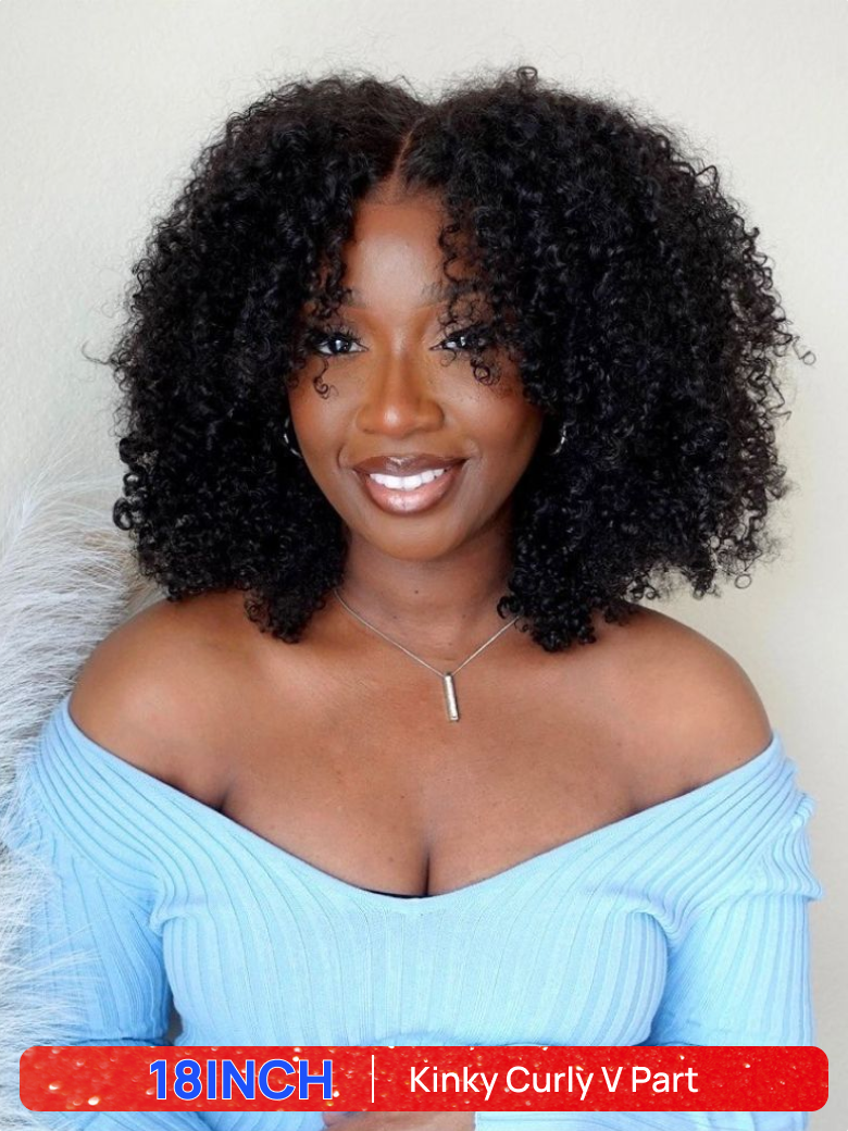 BOGO Free | Nadula18Inch V Part Kinky Curly Hair Wig Beginner Friendly