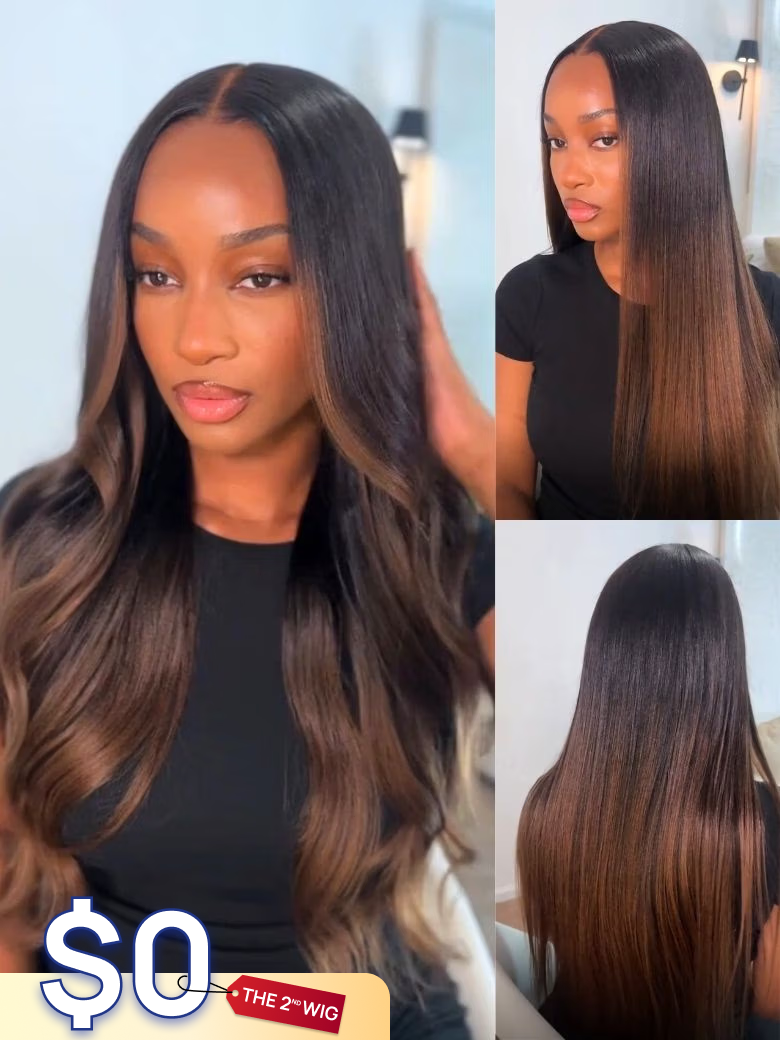 $0 Get Second Wig | Nadula Flash Sale 7*5 Bye Bye Knots Chestnut Brown Ombre Bob Yaki Straight Wig