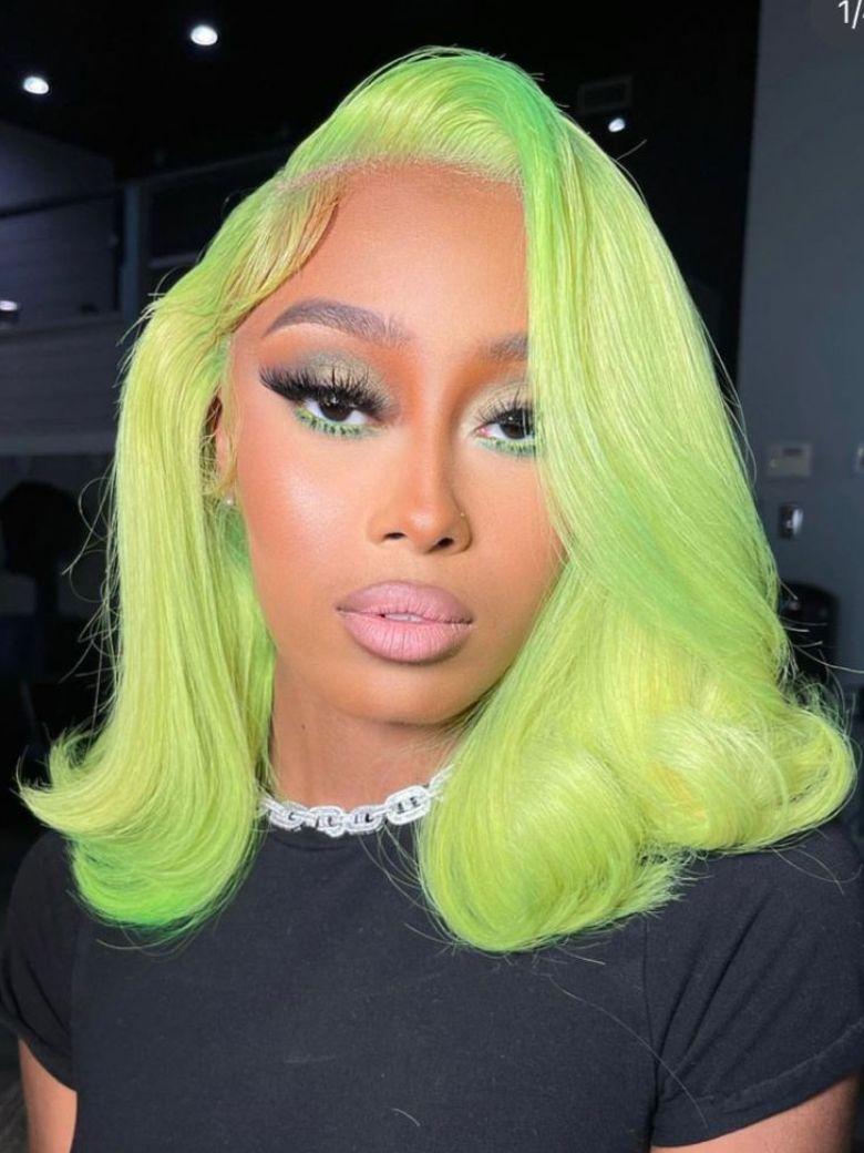 Nadula Lace Front Lime Green Color Short Bob Human Hair Wig  display picture 1