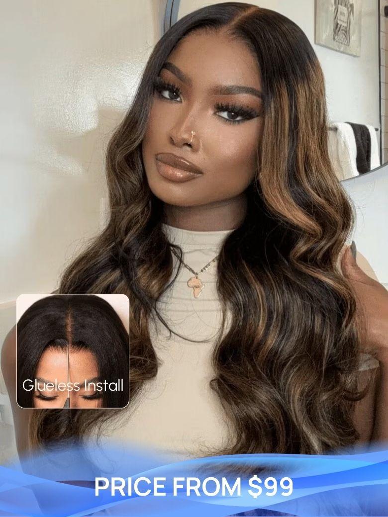 Nadula 80% Off 7x5 Lace Closure Balayage Highlight Body Wave Glueless Wig Put On And Go Human Hair Wigs