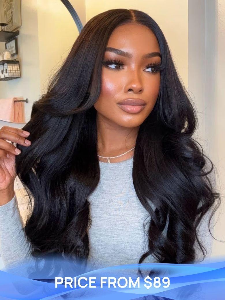 Nadula Flash Sale 7x5 Yaki Wavy Bye Bye Knots Wig Soft Flip Out Bang Curl Style Put on and Go Wigs