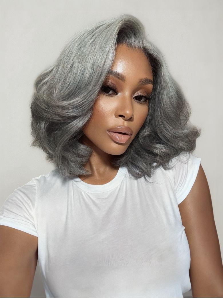 Nadula 6.5*1.5 Side Part Salt and Pepper Grey Layered Bob Pre-Cut Minimalist Lace Glueless Human Wig