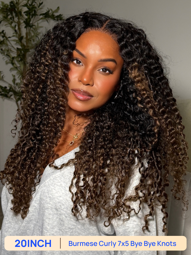 BOGO Free | Nadula 20 inch 7*5 bye bye knots chestnut brown burmese curly wig