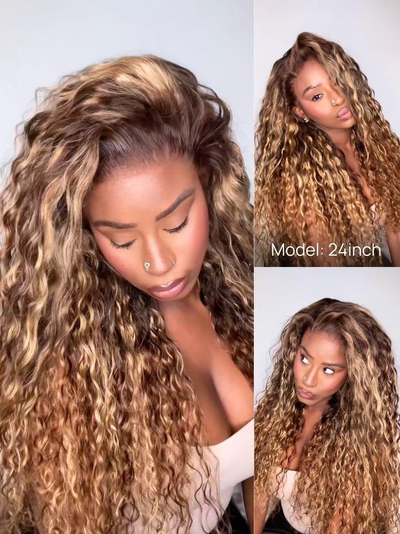 Nadula 13x4 Caramel Brown with Honey Blonde Highlights Wig No Slip Water Wave Put on and Go Lace Frontal Wig