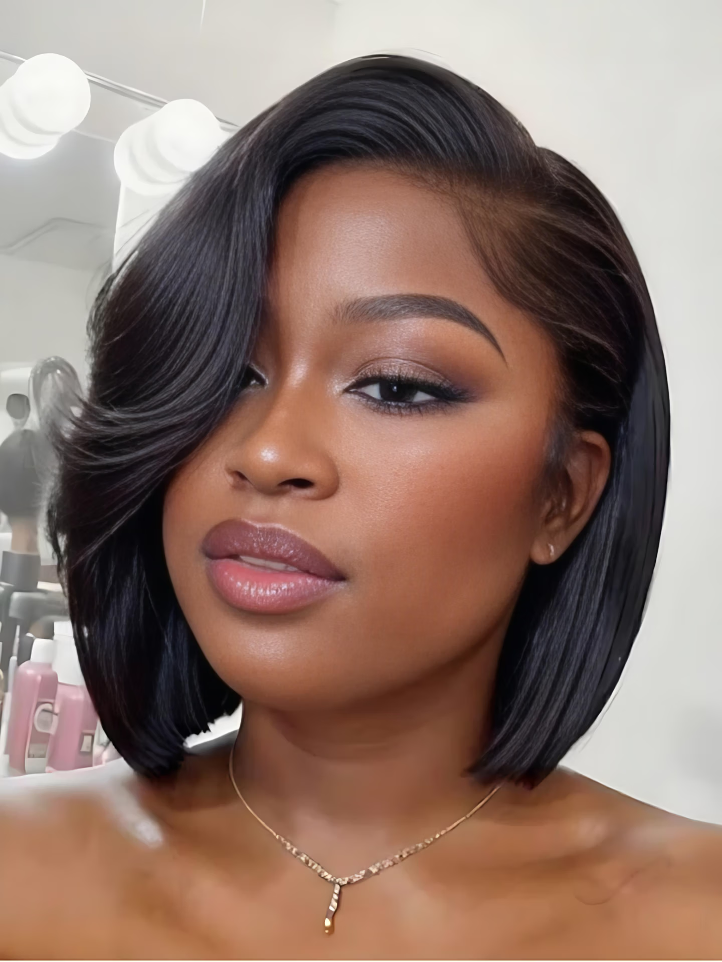 Nadula 6X4 Wear To Go 90s Rachel Haircut Blunt Layered Wig with Side Part Bangs Put On And Go Human Hair Wig with Drawstring