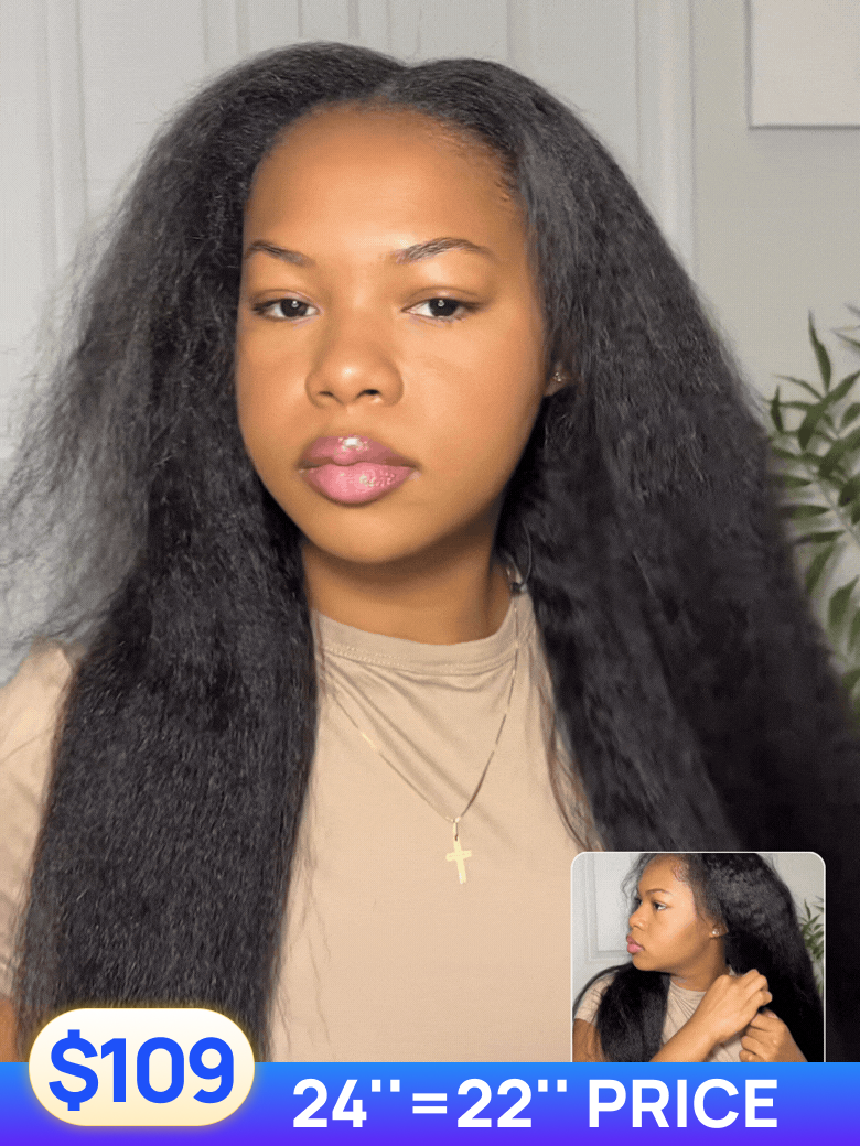 24" & 22" Price $109 | Nadula Flash Sale V Part Kinky Straight Hair Put On And Go Glueless Install Wigs