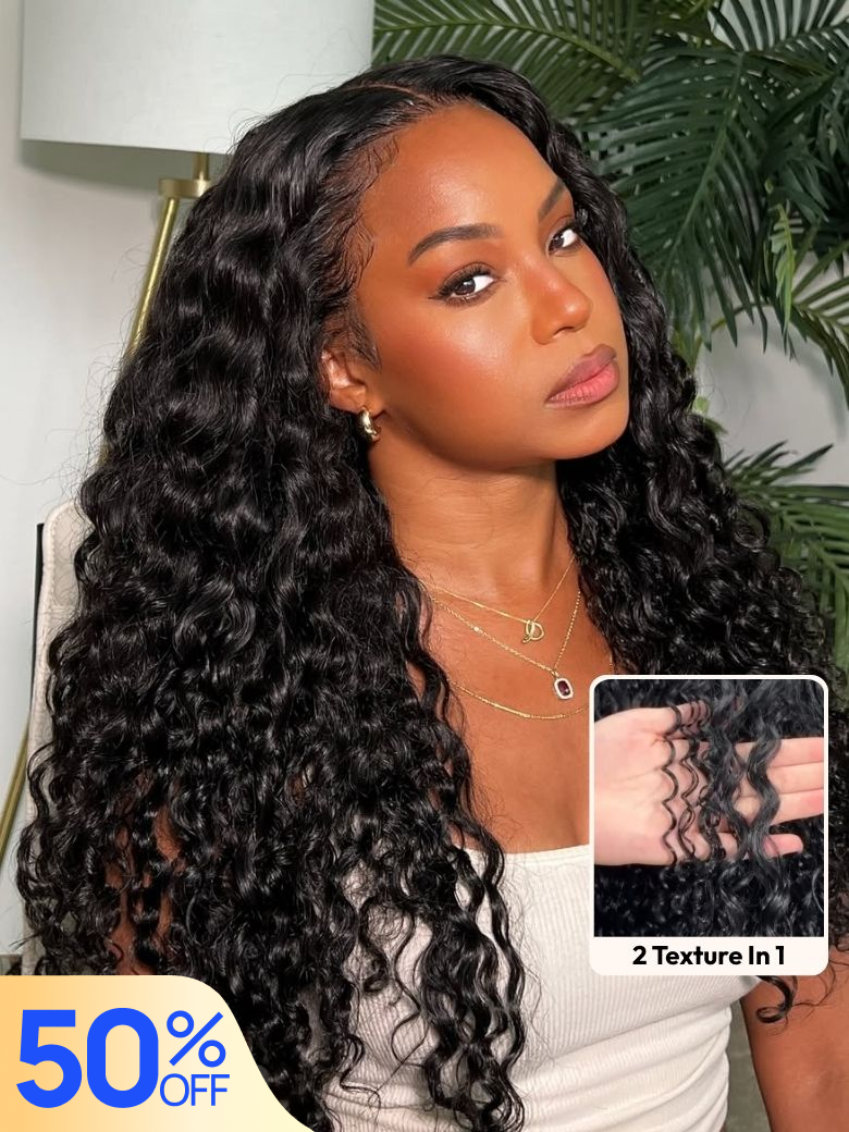 50% OFF| Nadula Flash Sale 7x5 Bye Bye Knots Mixed Curls Water Wave & Jerry Curly Fluffy Wig 180% Density Put on and Go Human Hair Wigs
