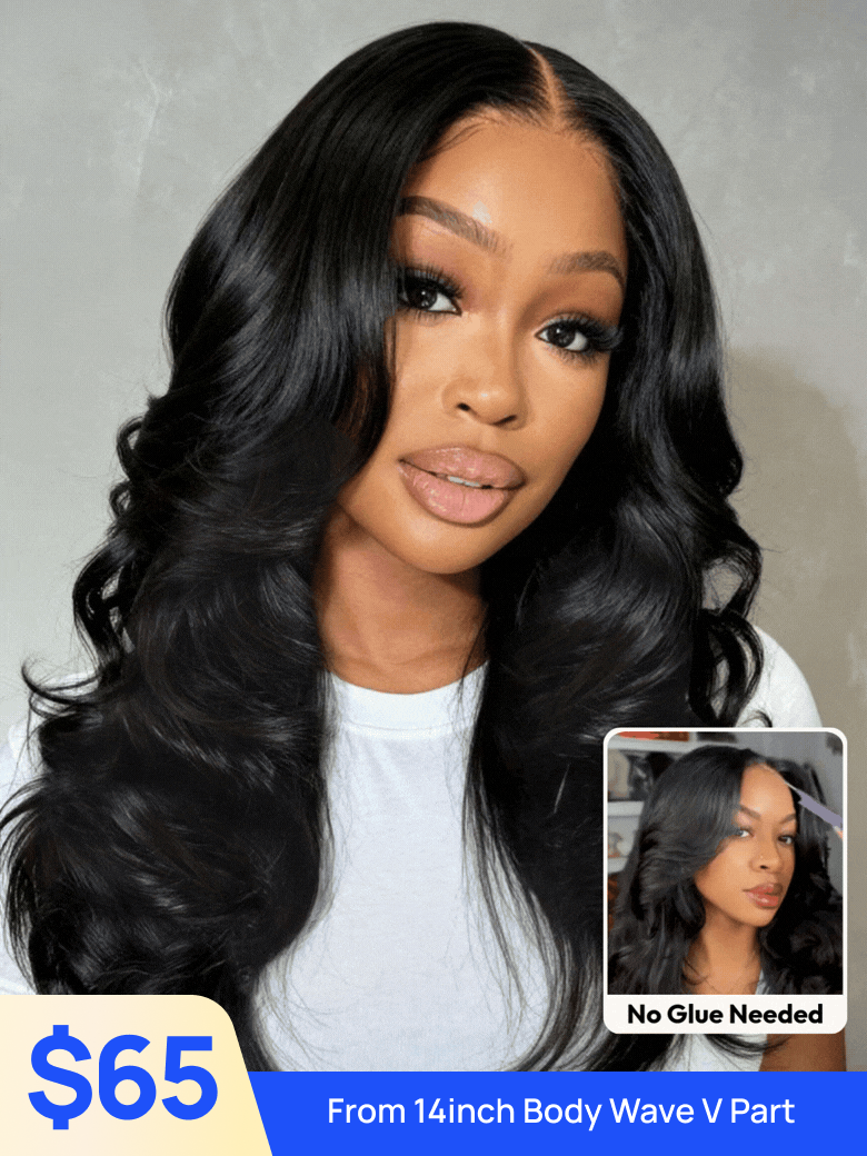 Nadula Flash Sale Body Wave Styles Gluless V Part Wig 7x5 Bye Bye Knots Put On And Go Wigs