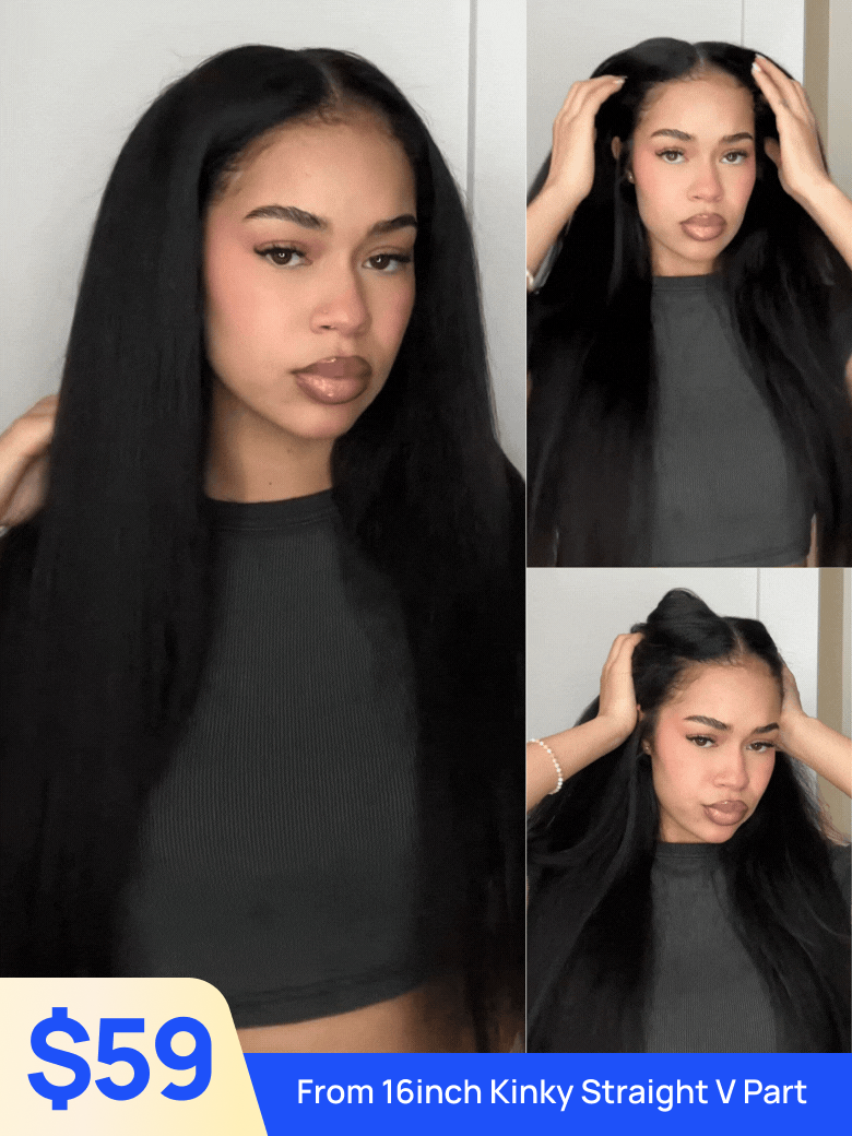 $59 = 16" | Nadula Flash Sale V Part Kinky Straight Hair Wigs Glueless Human Hair Wig Beginner Friendly
