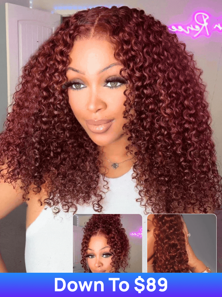 Nadula Flash Sale 7x5 Bye Bye Knots No Slip Jerry Curly Wig Reddish Brown Dark Auburn Color Hair Wigs