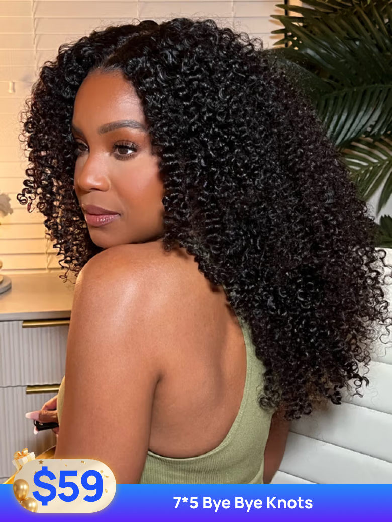 Nadula natural black 7*5 kinky curly human hair wigs for black women Pre-plucked bleached knots with natural color.