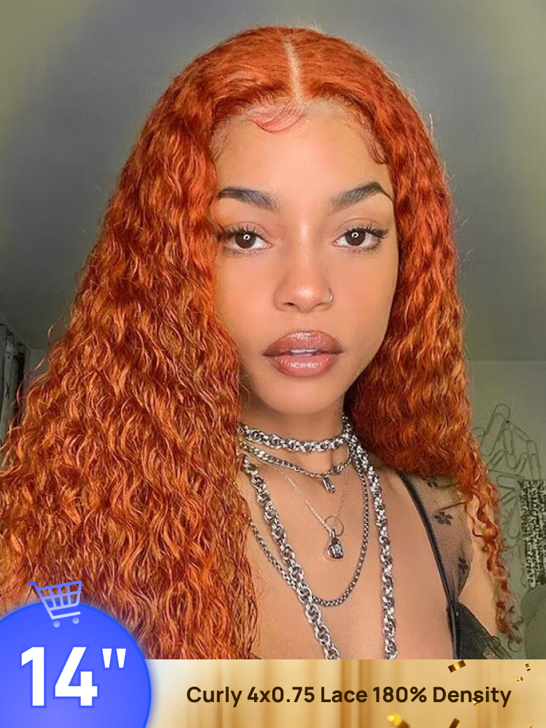 BOGO Free | Nadula 14inch glueless 4x0.75 Lace Part Curly Ginger Colored