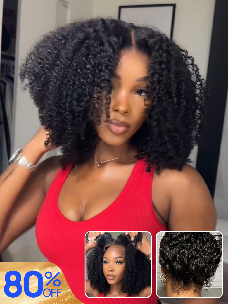 Nadula 80% OFF Flash Sale 7x5 Bye Bye Knots Mixed Curls Jerry Curly Fluffy Wig 180% Density Put on and Go Human Hair Wigs