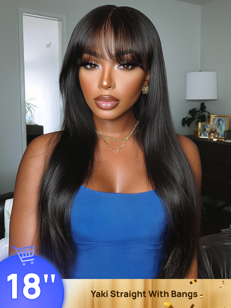 BOGO Free | Nadula 18inch Yaki Straight Glueless Put On and Go Human Hair Wig