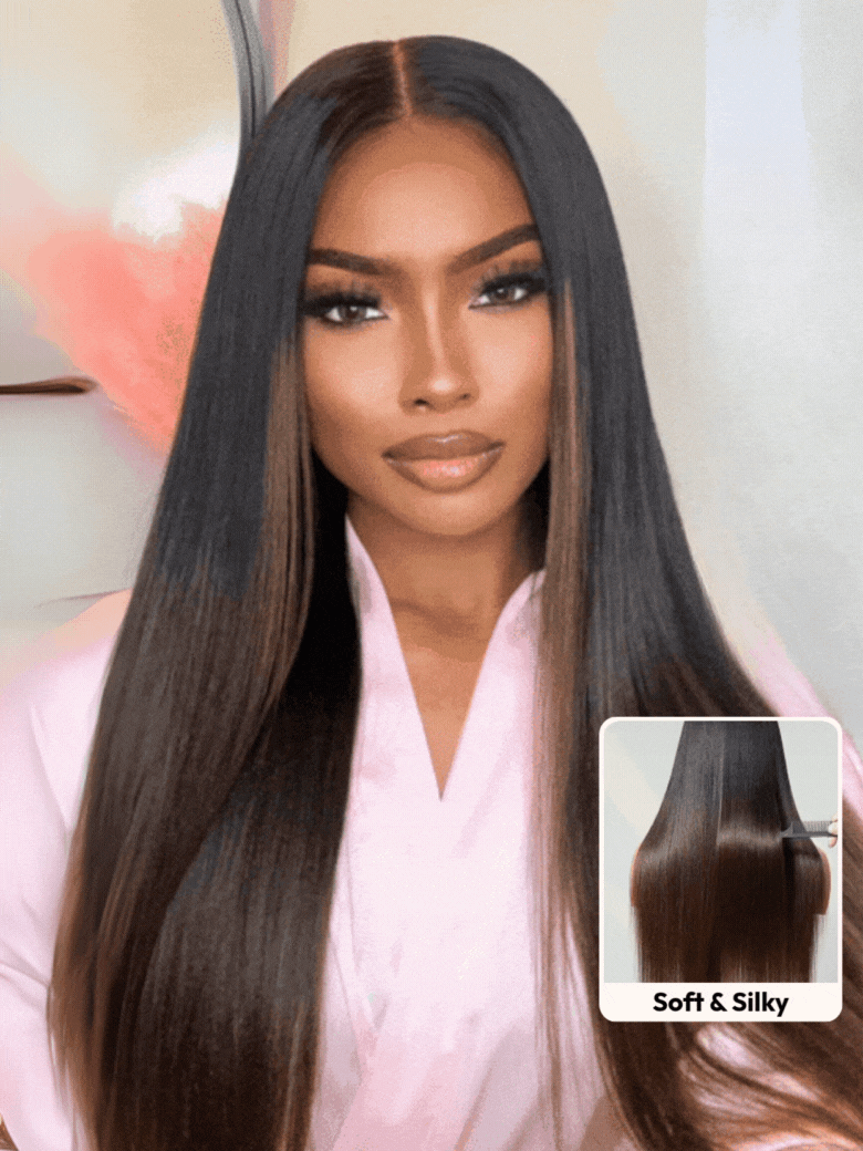 Nadula Lifesaver ScalpLook™ V Part Curly and Yaki Straight Chestnut Brown Ombre Color Lightweight Glueless Human Hair V Part Wigs