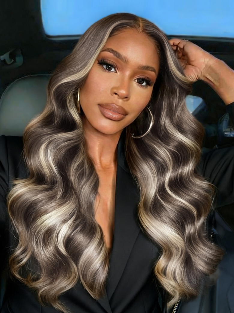 Nadula 13x4 Pre everything™ SDark Brown Ash Brown Balayage Wig with Platinum Blonde Highlights Glueless Human Hair Wig