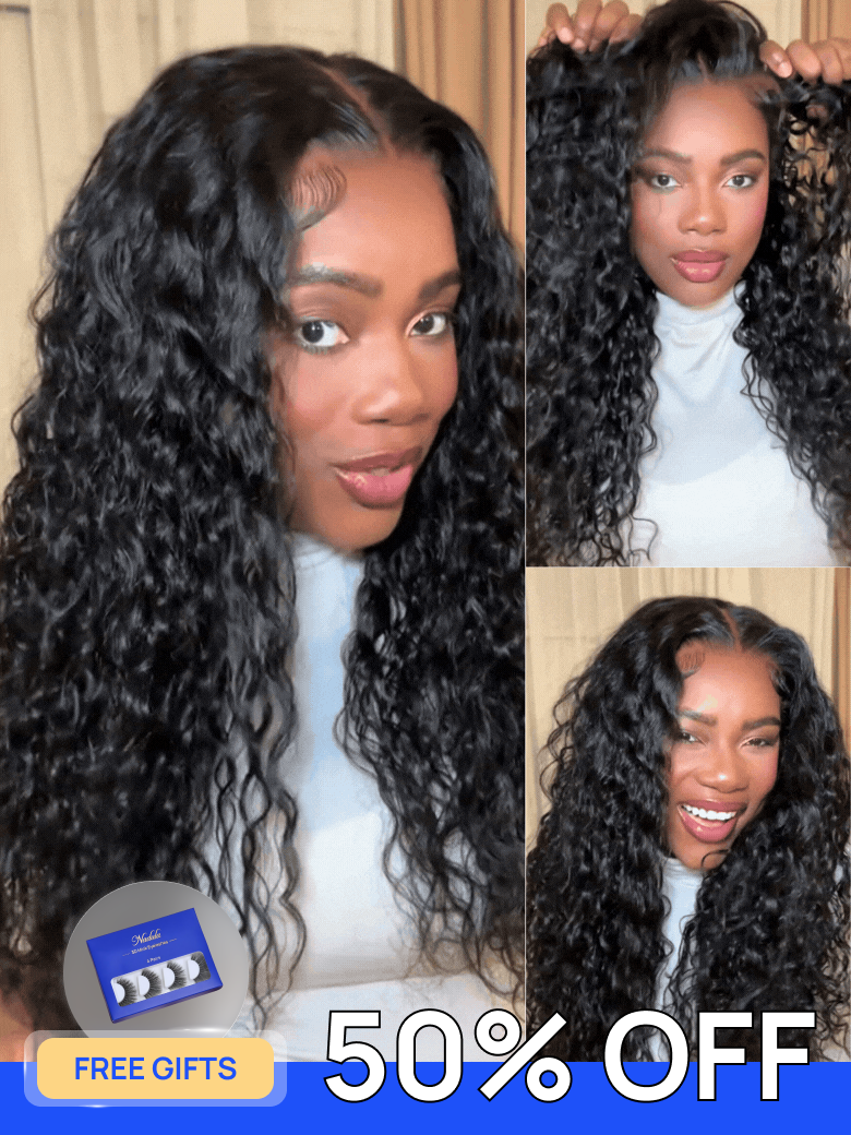 50% OFF | Nadula Flash Sale 7x5 Bye Bye Knots 13x6 Pre Cut Lace Water Wave Put On and Go Human Hair Wigs