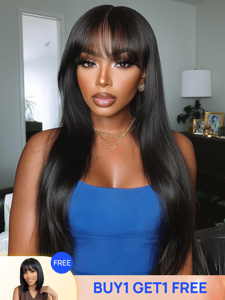 Buy One Get One Free | Nadula Flash Sale Yaki Straight Hair with Bang Put On and Go Beginner Friendly Glueless Human Hair Wigs