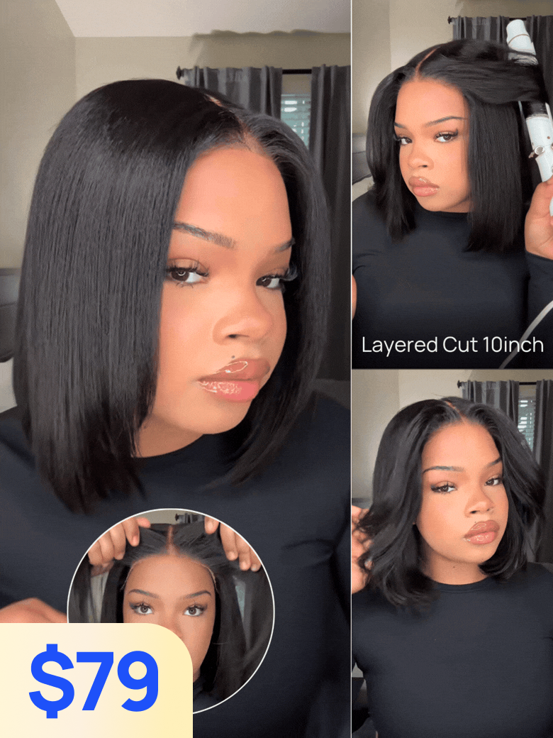 Nadula 80% OFF Flash Sale Bye Bye Knots Yaki Straight Bob With Pre Styled Put On and Go Wig With Drawstring