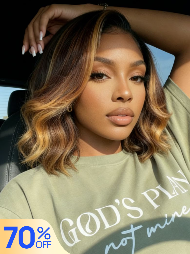 Nadula Flash Sale13x4 Lace Front 1B/30 Dark Root with Warm Brown Highlights Soft Barrel Curls French Bob Style Put On And Go Wig