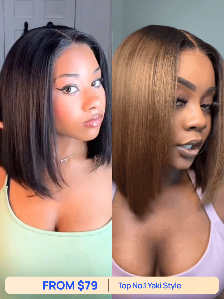 Yaki Bob Collections | Nadula Flash Sale Yaki Straight Bob Wig 7x5 Pre-Bleached Bye Bye Knots Wig with Invisi Drawstring Black Friday