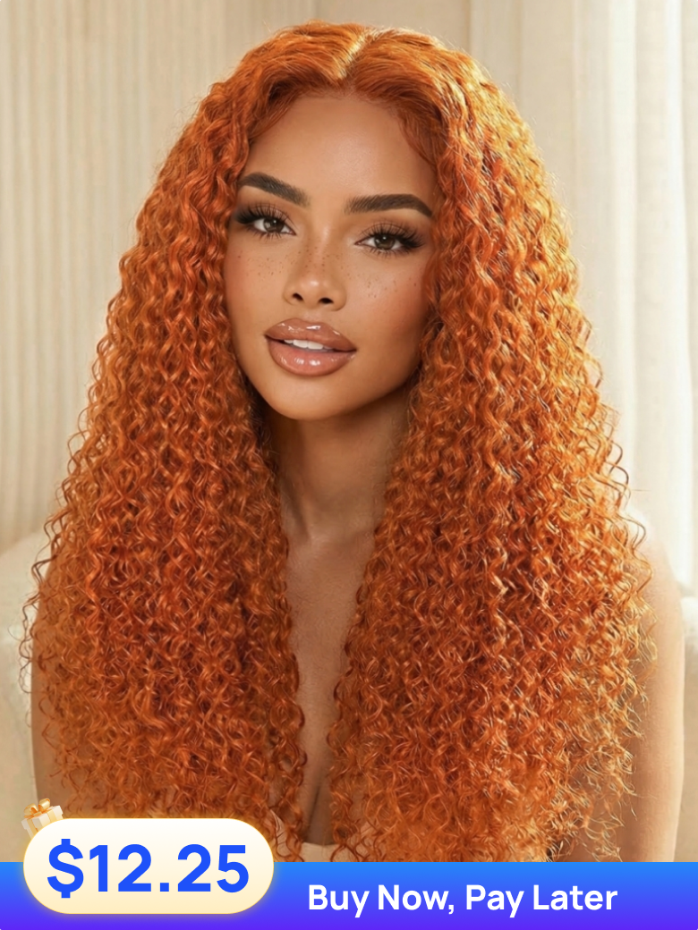 Pay in 4 | Nadula Special Sale Ginger Curly Hair 4x0.75 Minimalist T Part Lace Pre Plucked Human Hair Wigs 180% Density