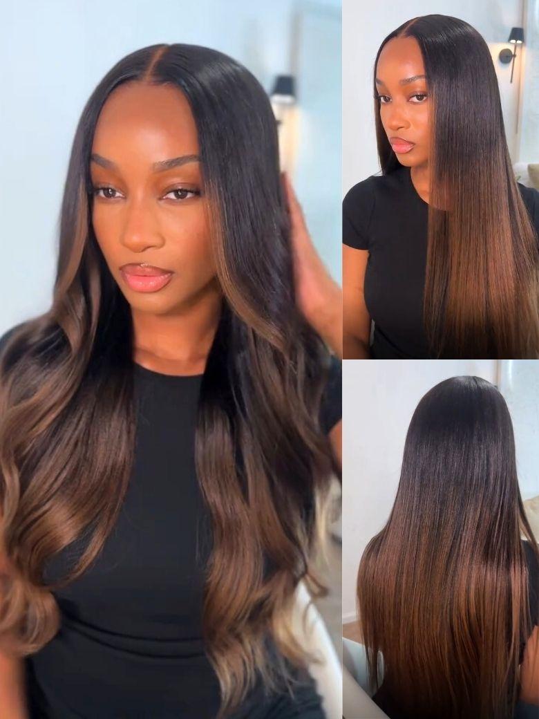 Nadula $79 Flash Sale 7x5 Chestnut Brown Ombre Yaki Bob Put On and Go Wig Human Hair Wigs