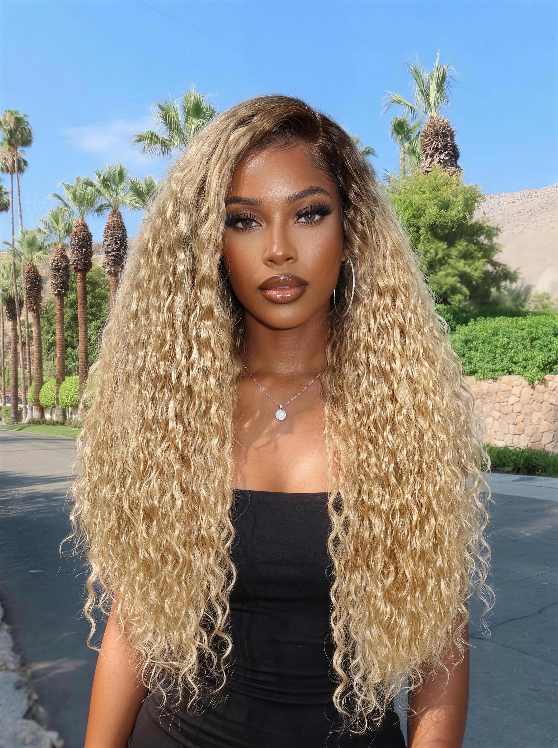 Nadula Summer Blonde Water Wave Lace Front Wig with Dark  display picture 3