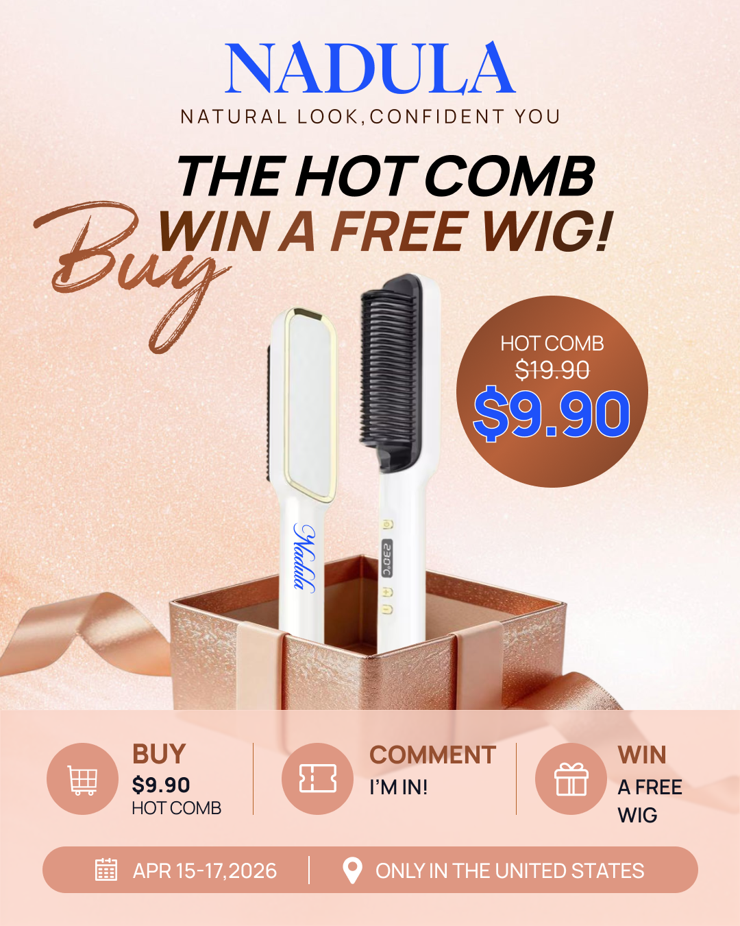 Nadula Hair Buy $9.9 Straightening Hot Comb Get the Chance to Win Free Wig Limited Stock