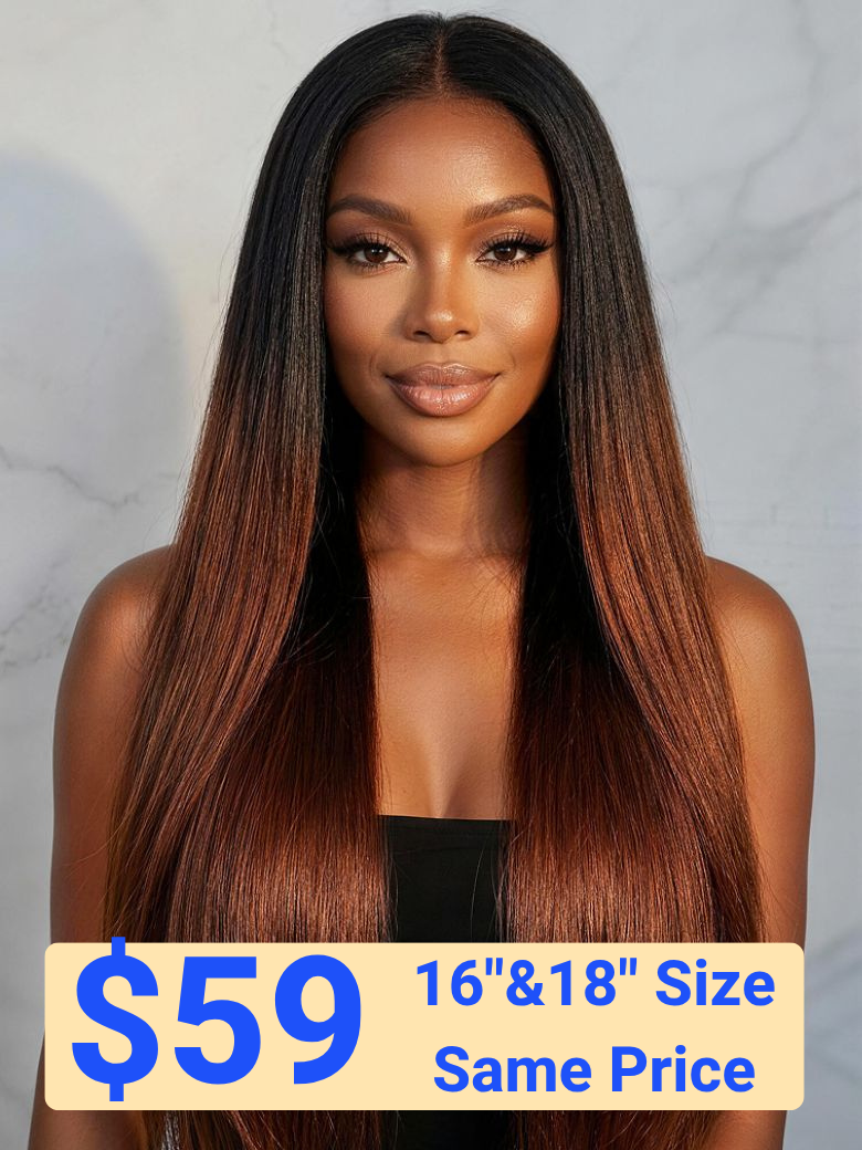 Down To $59 | Nadula Flash Sale Lifesaver EasiContou V Part Yaki Straight Reddish Brown Ombre Color Glueless Wigs