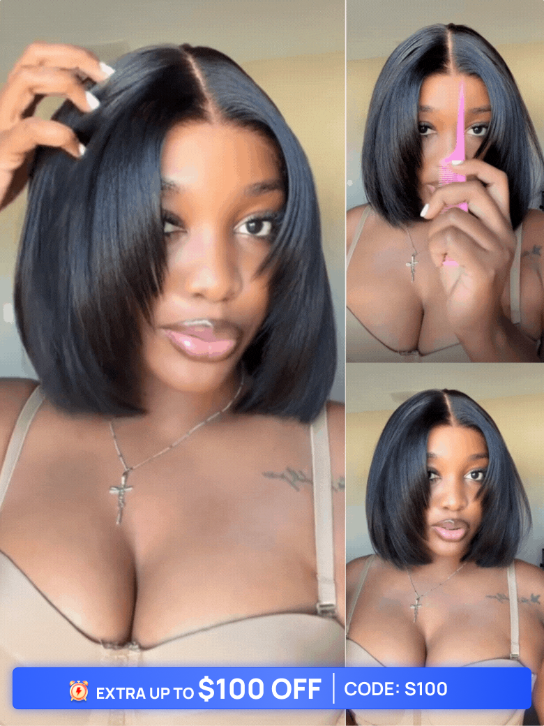 Code: s100 | Nadula 50% Off Flash Sale Yaki Bob Hair Wigs 7x5 Byebye Knots Put On And Go Glueless Wigs