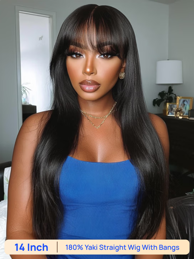 BOGO Free | Nadula 14inch 180% yaki straight wig with bangs