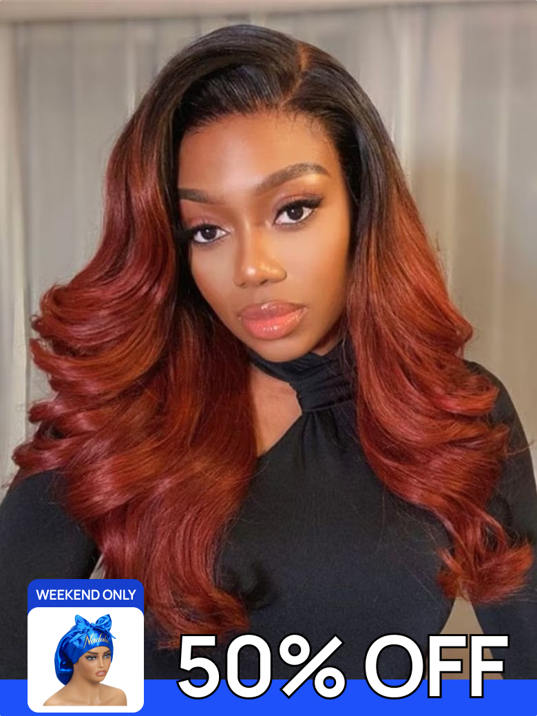 Free Gifts | Nadula 50% OFF Flash Sale Glueless V Part Body Wave Wig Ombre Reddish Brown With Dark Roots Ombre Wigs Beginner Friendly