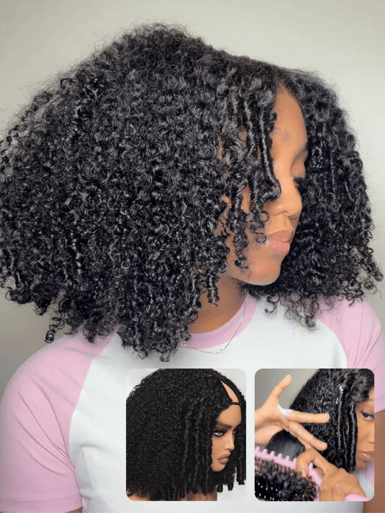 $100off| ScalpLook Glueless Afro Kinky Curly with Finger Coils V Part Wigs No Leave Out Beginner Friendly