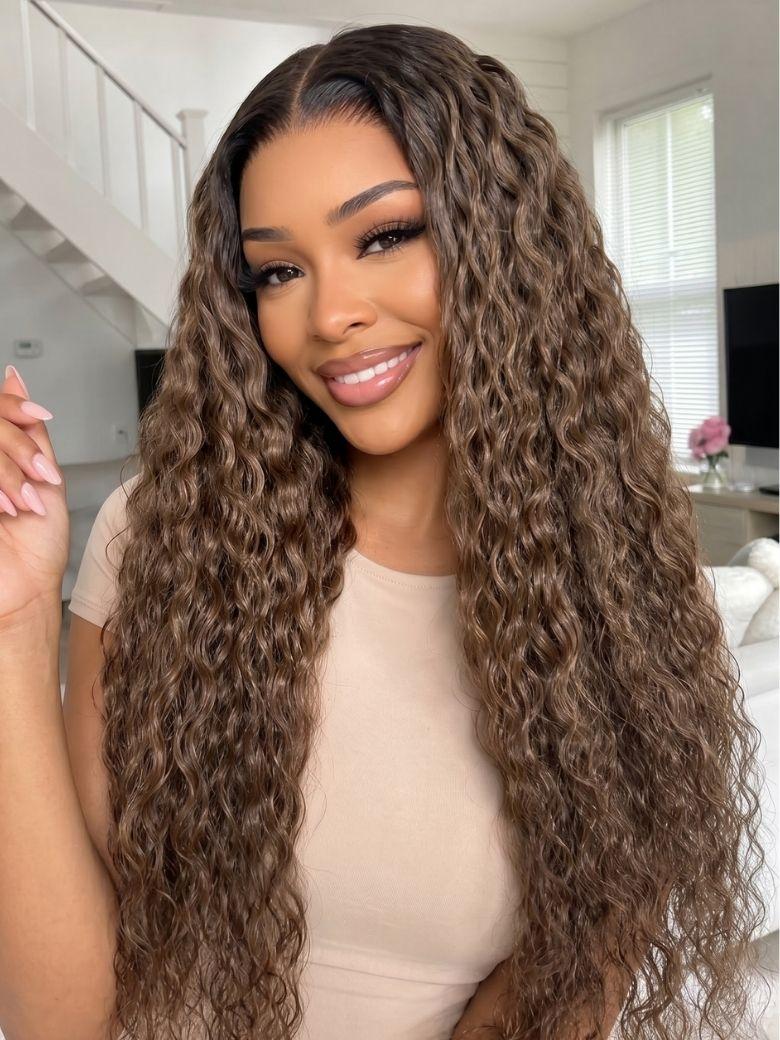 brown curly wig
