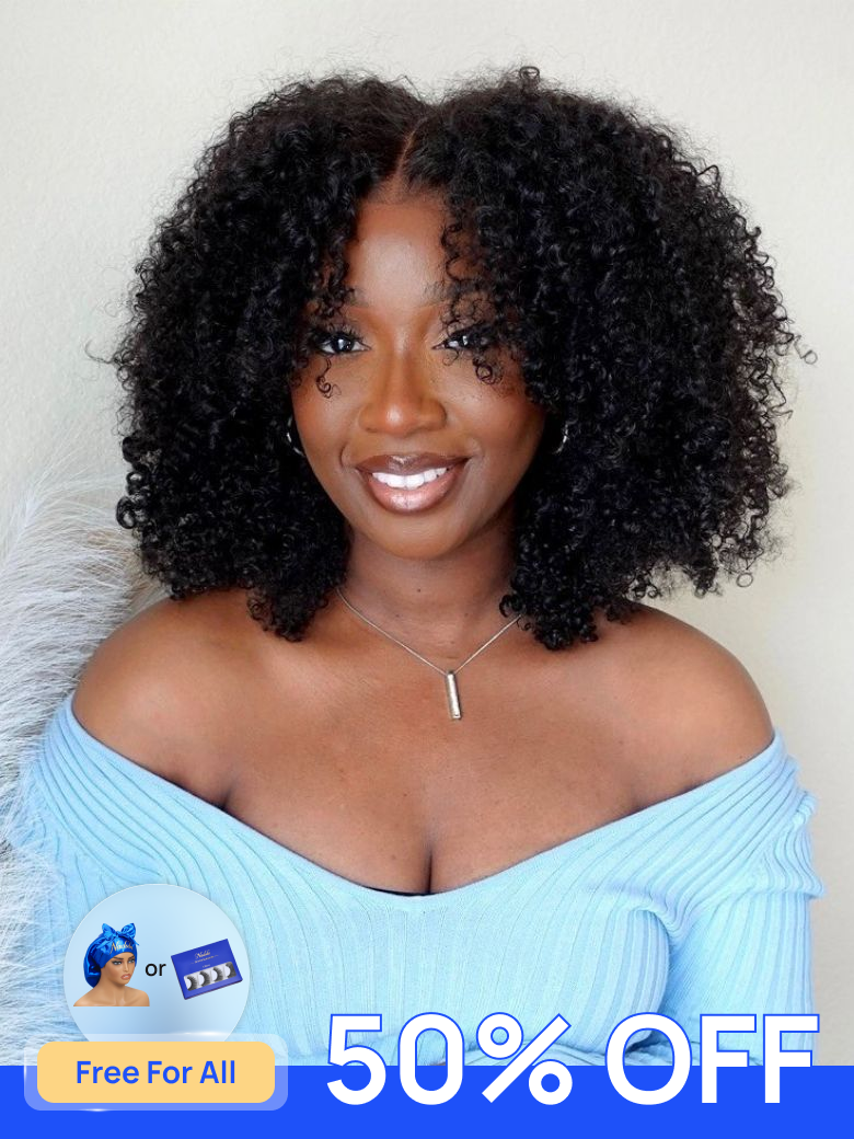 50%OFF Sale | Nadula Flash Sale 7x5 Bye Bye Knots Kinky Curly Wig with Curly Edges Put On and Go Lace Closure Human Hair Wigs with Drawstring